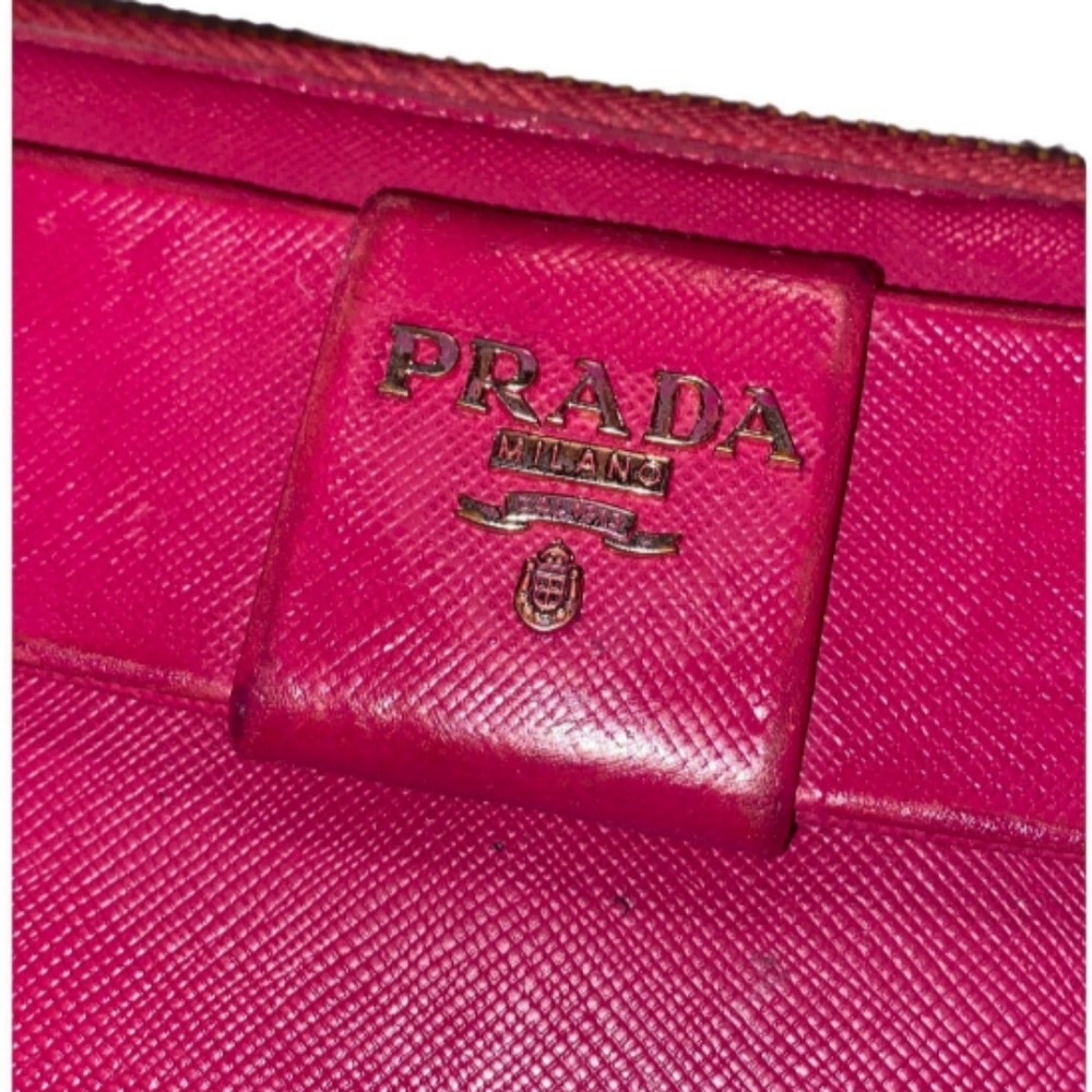 Authentic Prada Pink Saffiano Leather Pionia Fiocco Bow Long Wallet - Picture 2 of 12